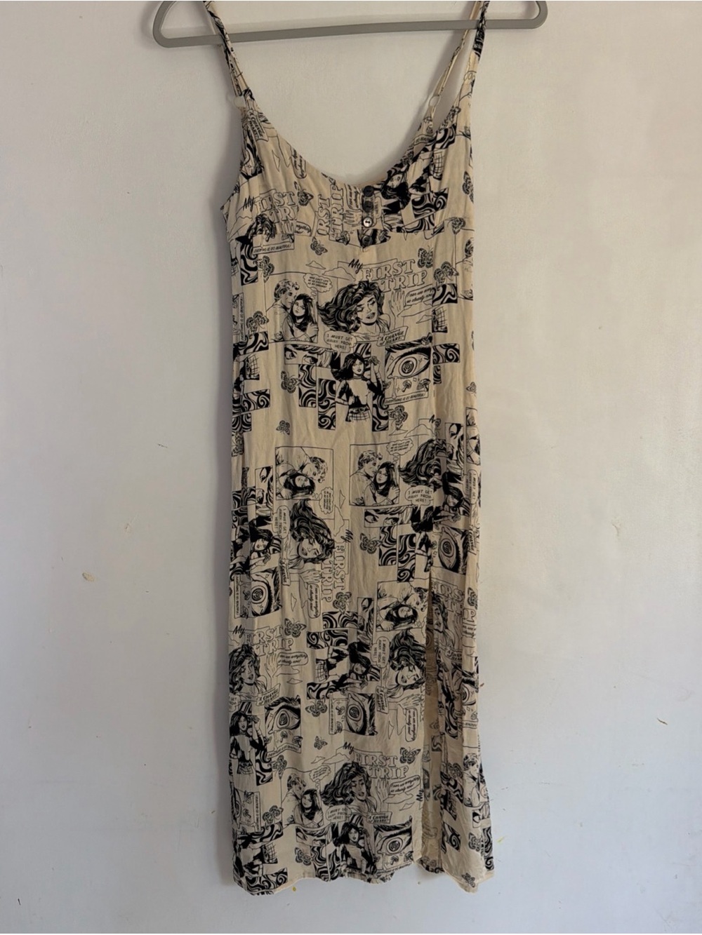 Urban Outfitters Beige Graphic Print Maxi Slip Dress